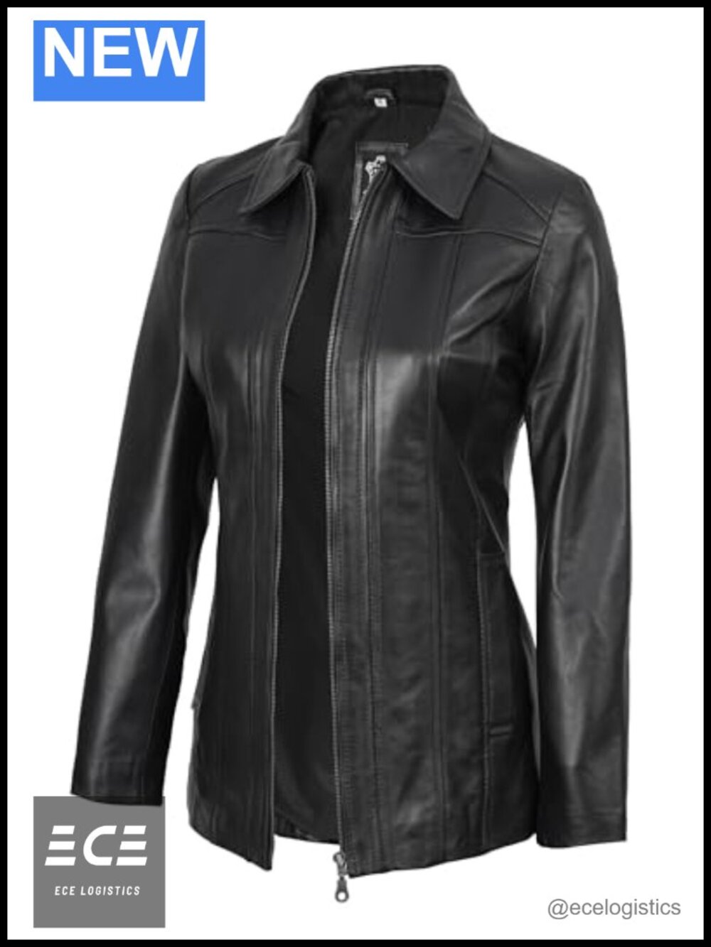 Real Lambskin Leather Car Coat Women Long Zip Jacket Shirt Collar
